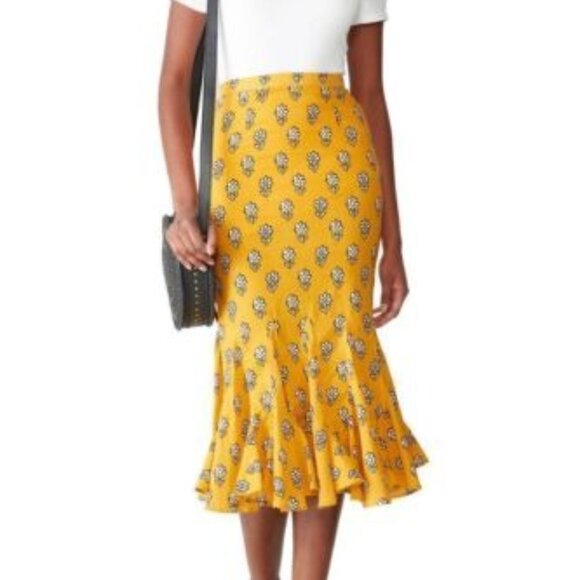 Rhode Resort Sienna Fishtail Midi Skirt Floral High Waisted Flared M New 251041